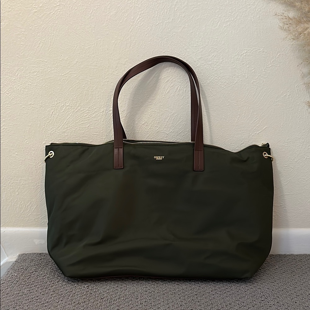 OSPREY Dark Green Tote with Brown Handles